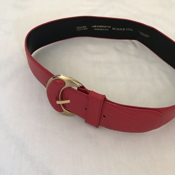 Vintage 1980s Liz Claiborne Bold Red Gold Leather Statement VTG Womens Belt - Picture 3 of 6